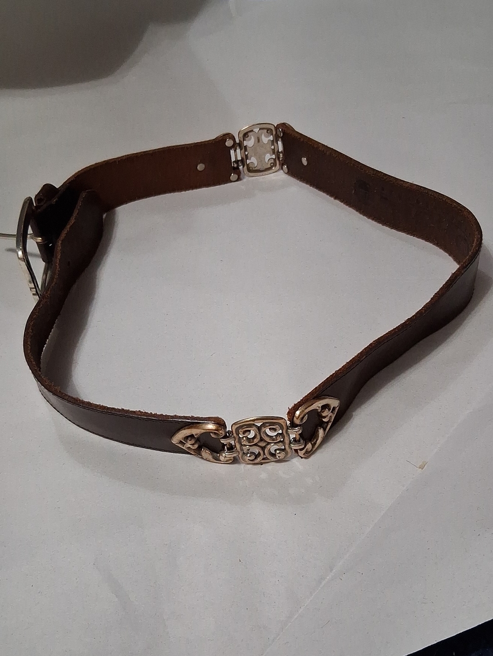Fossil Brown Leather Women's Belt with Gold-Tone Ornate Buckle